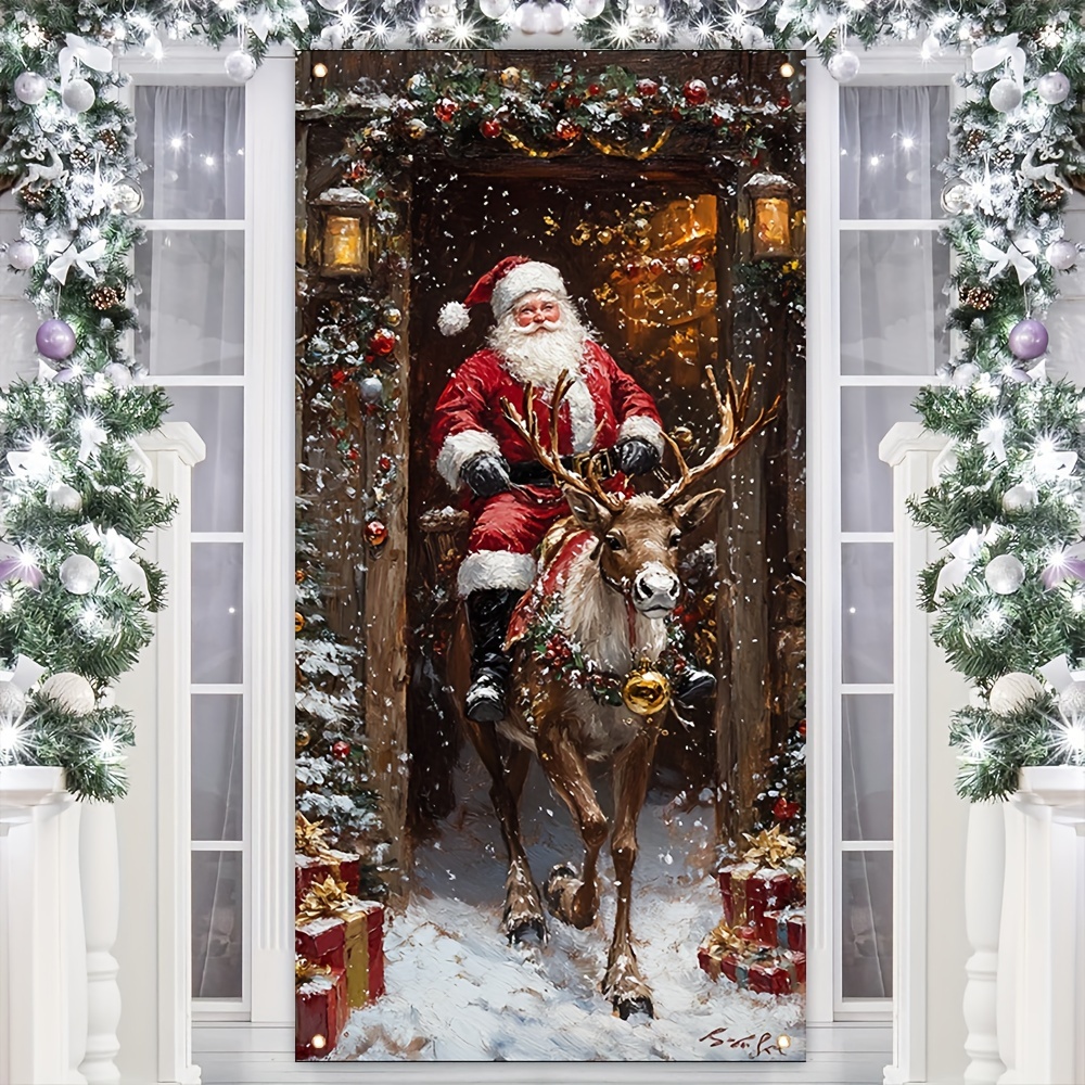 

Bannière de Porte de Noël Père Noël & - 100% Polyester, Panneau Suspendu pour Porte d'Entrée de Ferme, Décoration Murale Polyvalente pour , Pas d'Électricité