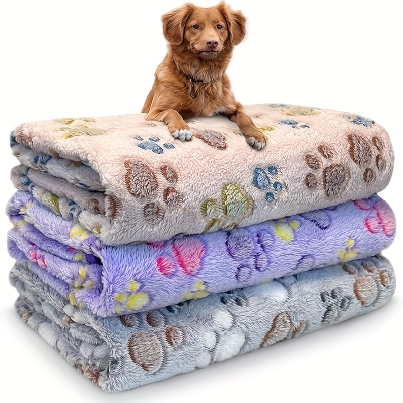TEMU 3-pack Pet Flannel Paw Print Soft Comfortable Blanket