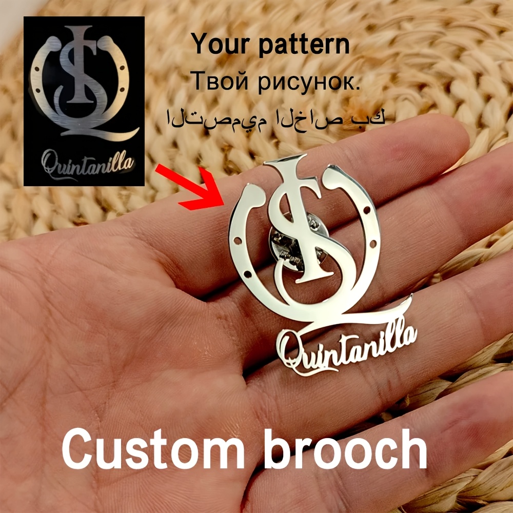E-shop Goldene Brosche mit individuellem LOGO, personalisierte Firmen-LOGO-Brosche, Brosche mit Fotodesign, Brosche mit echter Unterschrift,