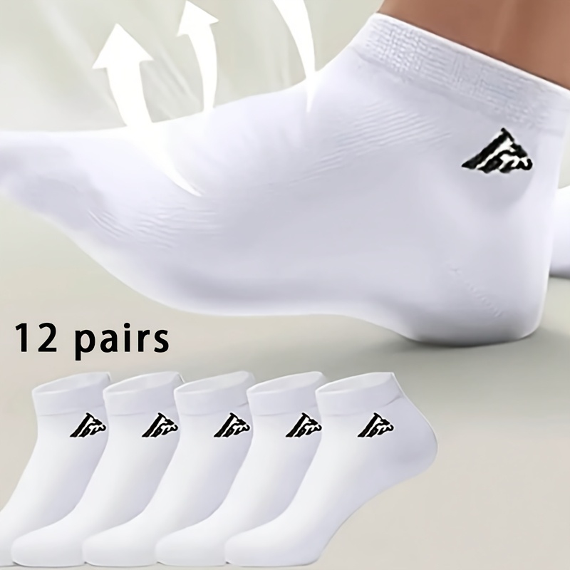 TEMU 12 Pairs Basic Short Socks Black White Triangle Label Pattern Comfortable Durable Daily Short Socks