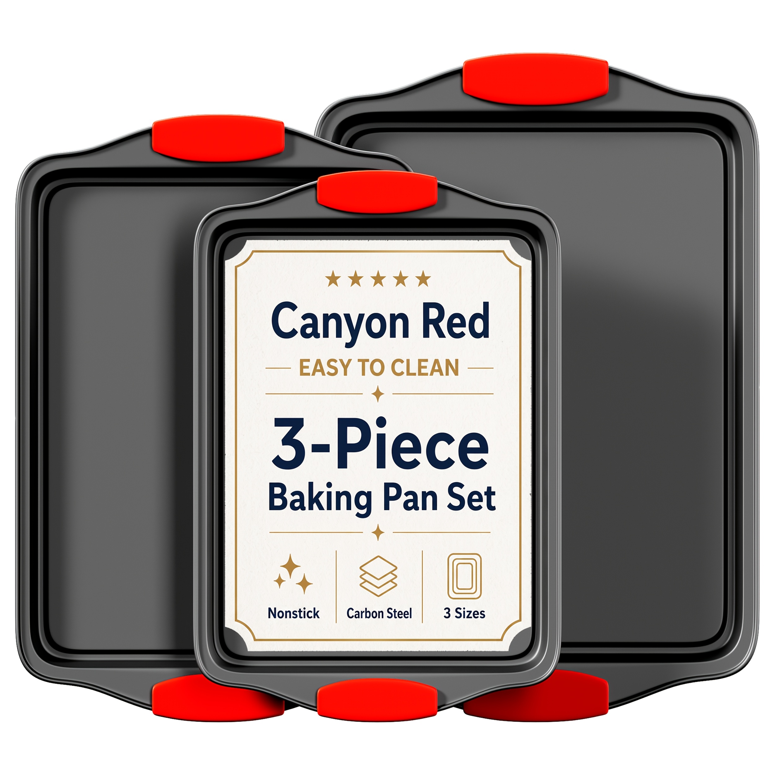 Temu – TEMU 3/4pcs Carbon Steel Nonstick Baking Pan Set. Luxury Stylish Design With Red Silicone Handles. Premium Nonstick Steel Bakeware, Restaurantgrade