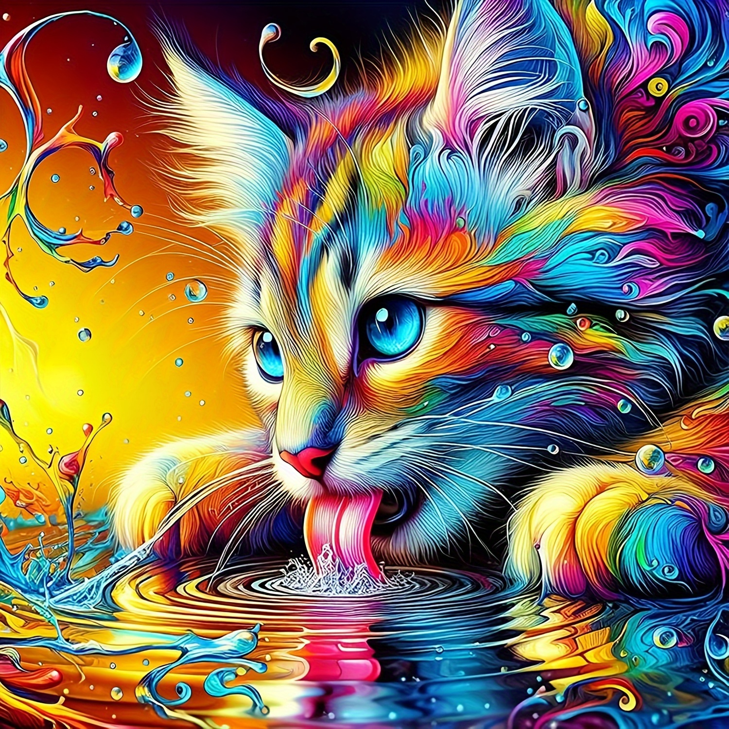 

5d Diamond Painting Kit Colorful Cat 40x40cm - Diy Round Acrylic Full Drill Diamond Art, Animal Theme Mosaic Craft Set, Relaxing Handcraft Gift, Home Decor Wall Art