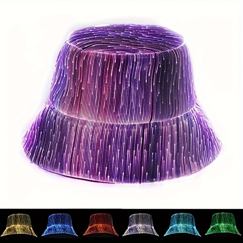 

1pc New Fiber Bucket Hat Fashionable Light-up Unisex Outdoor Sun Hat Neon Flashing Festival Gear, Futuristic