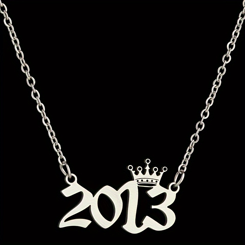 1 Elegant And Stylish Stainless Steel Polished Year Number Necklace, Unique Date Birthday Crown Pendant Necklace Gift For 1980-2024, Versatile Casual Attire Collarbone Chain Holiday Present