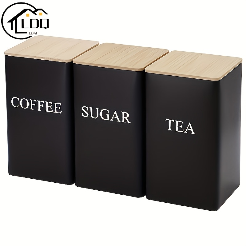 

Ldq 3pcs Tea, Coffee, Sugar 3 Combination Set Storage Boxes, Can Store Tea, Coffee, , Candy, Etc., Kitchen Storage Set, With Bamboo Lid - Metal Storage Containerthree Combination Set Storage Boxes