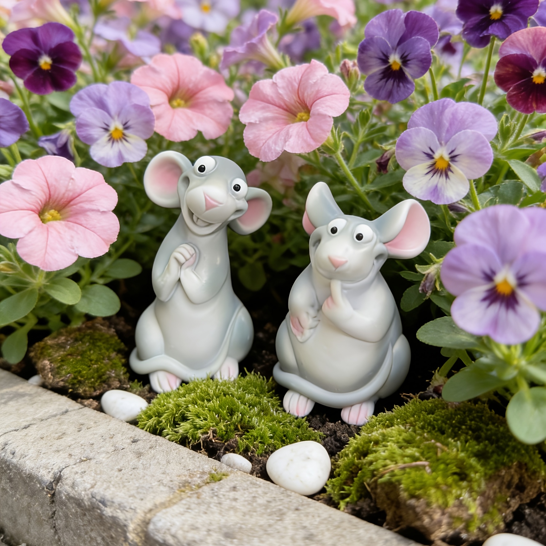 Image of 2pcs Gray-blue Ombre Resin Mouse Figurines - Cute Sitting & Standing Mouse With Face & Pink Paws, Tiny Decor Suitable For Garden, Shelf, Windowsill, /outdoor Resin Collectibles
