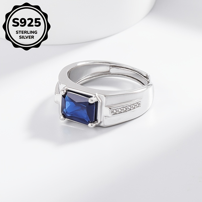 1pc S925 925 Silver Light Thick Wide Inlaid Synthetic Synthetic Zircon Men's And Women's Gift Ring Opening Adjustable High-quality Jewelry Business Casual Wear About 8.