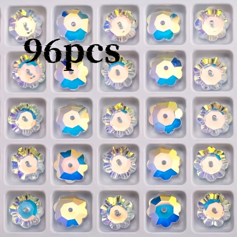 TEMU 96pcs Medium Hole Lotus-shaped Sparkling Luxurious Drilled Glass Beads, Handmade Craft Materials, Suitable For, Earring, Necklace Decoration,