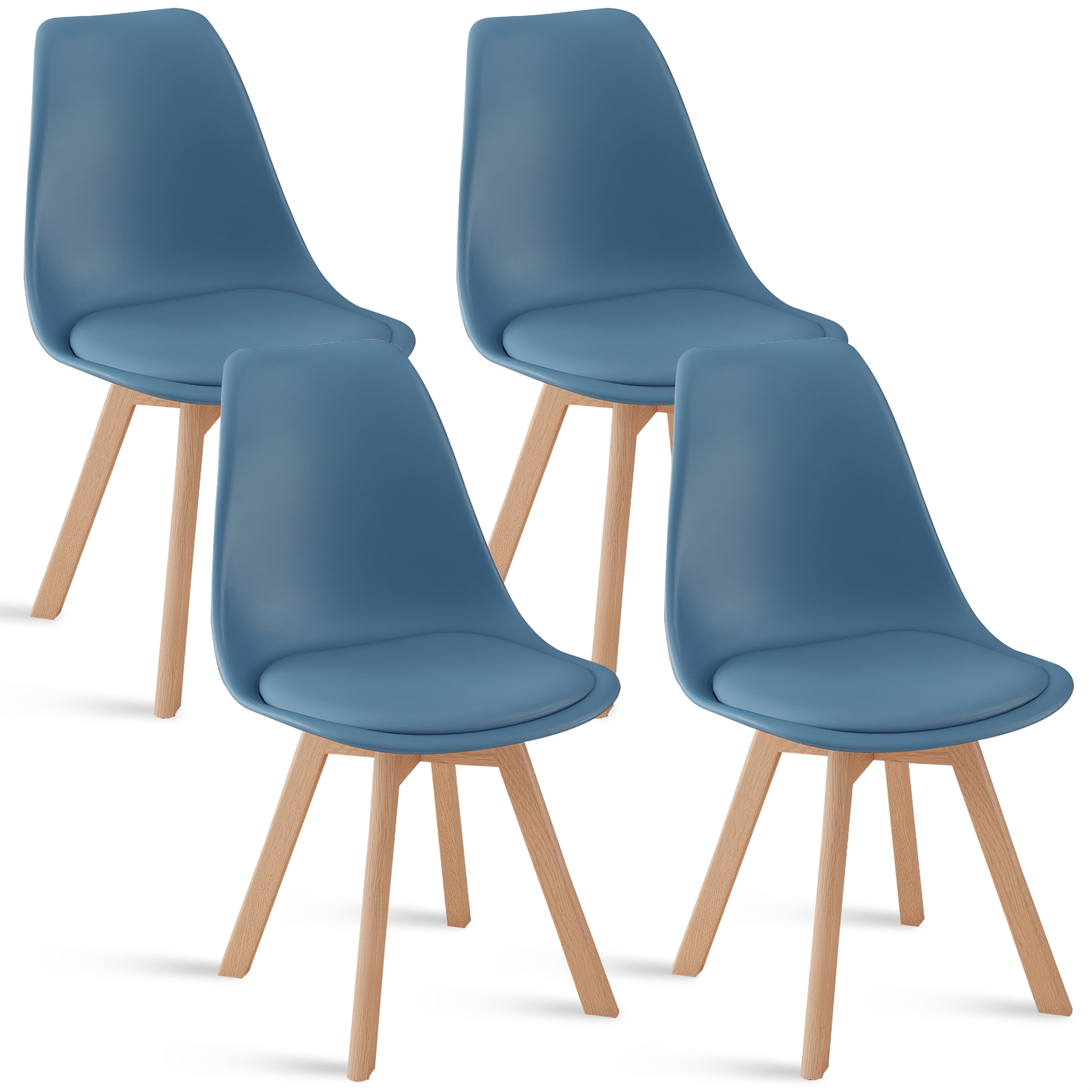 Image of Egoonm Set Of 4 Tulip Dining Chairs, Mid-century Modern Kitchen Chairs With Wood Legs And Faux Leather Cushion For Dining Room, Living Room, Bedroom