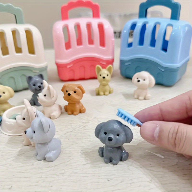 

8pcs Random Color Adorable Dog Toys, Dollhouse Dog Dolls, Cages And Accessories, Christmas And Thanksgiving Day Gift