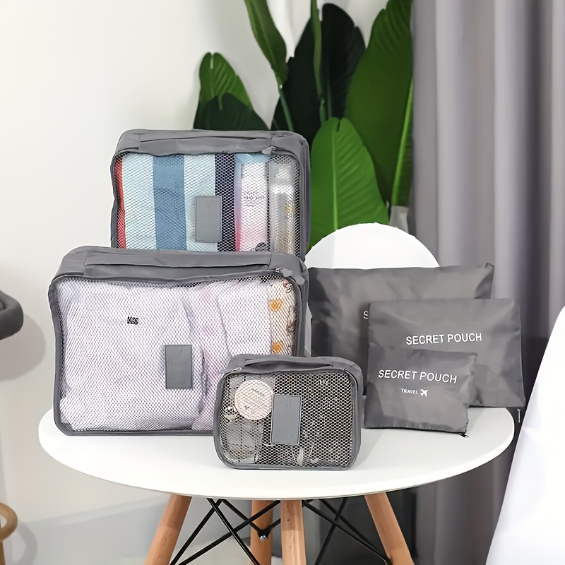 

A Set Of 6pcs Travel Organization Bags Made Of Oxford Cloth, With A Makeup Bag, Foldable And Lightweight, And Fade-proof, Zipper Closure, Single Handle