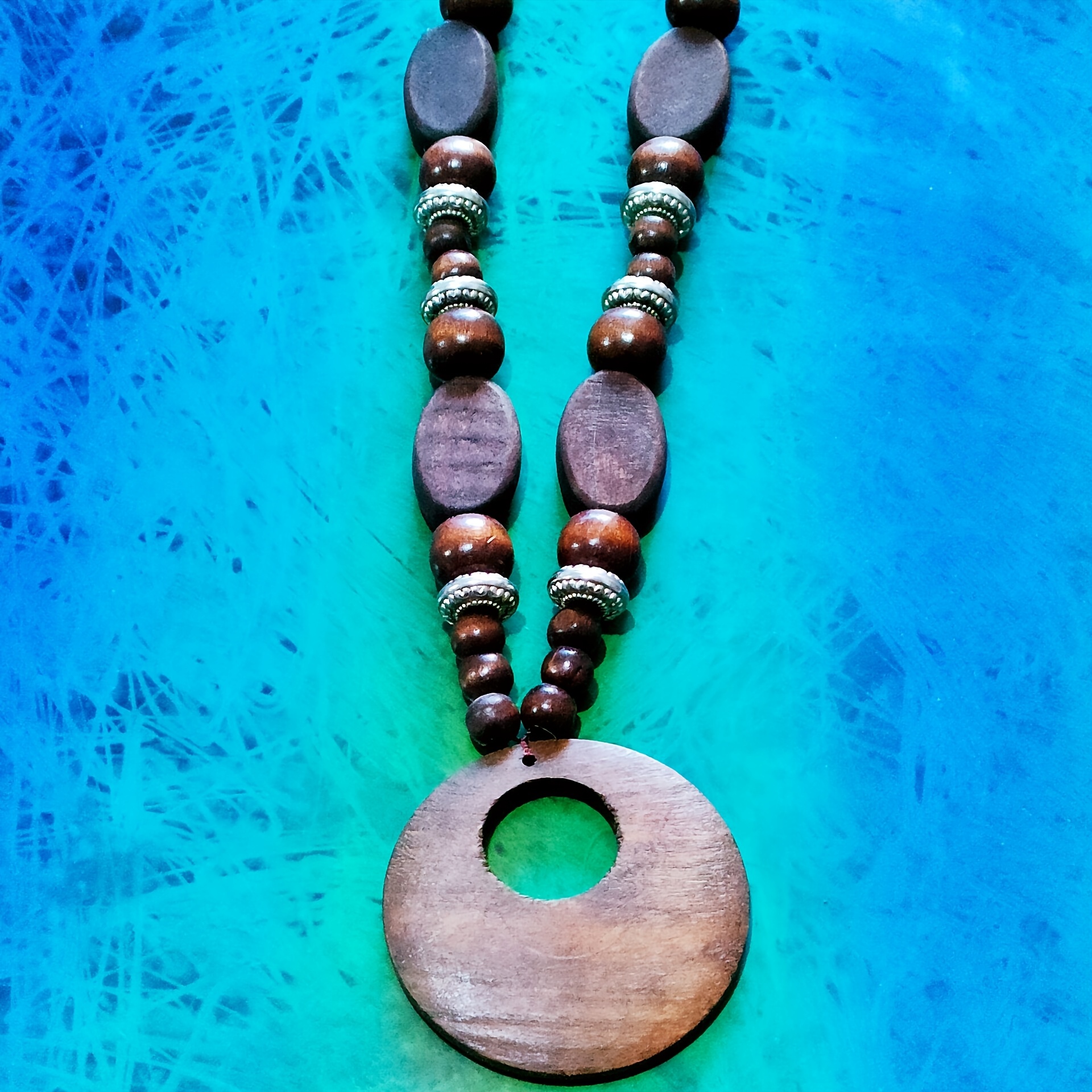 Men's Ethnic Style Wooden Sweater Chain Necklace