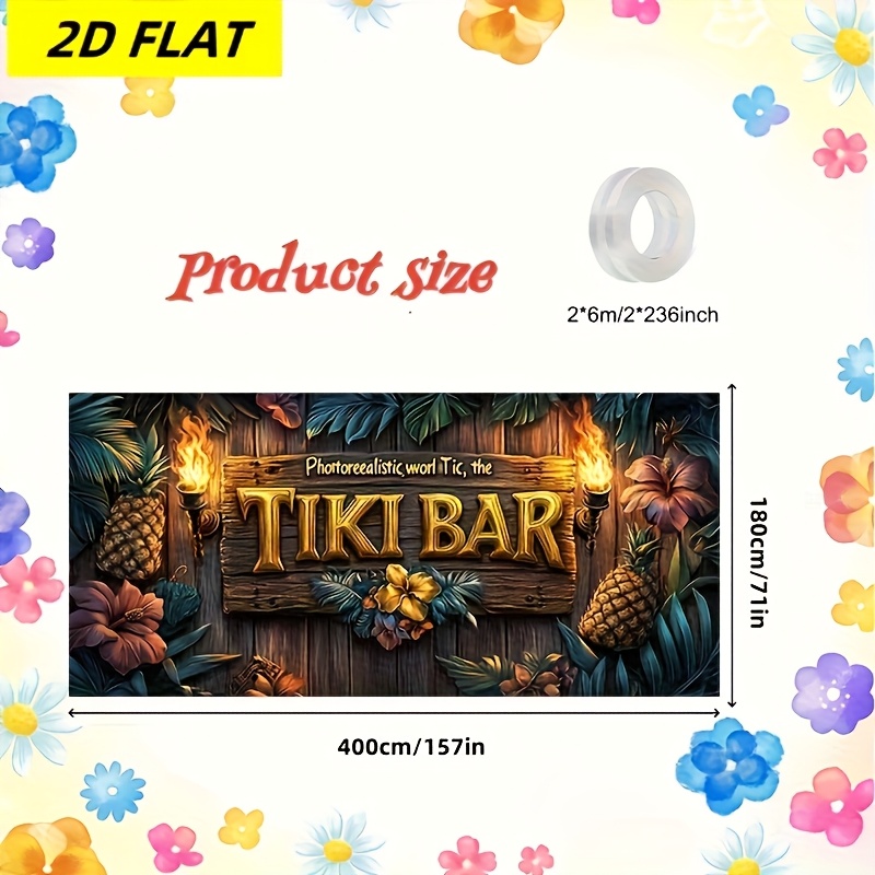 E-shop 2D Polyester Partybanner mit Tiki Bar Totem. Diese farbenfrohen Polyesterfaser-Hintergründe sind ideal für Innen- und Außendekorationen,