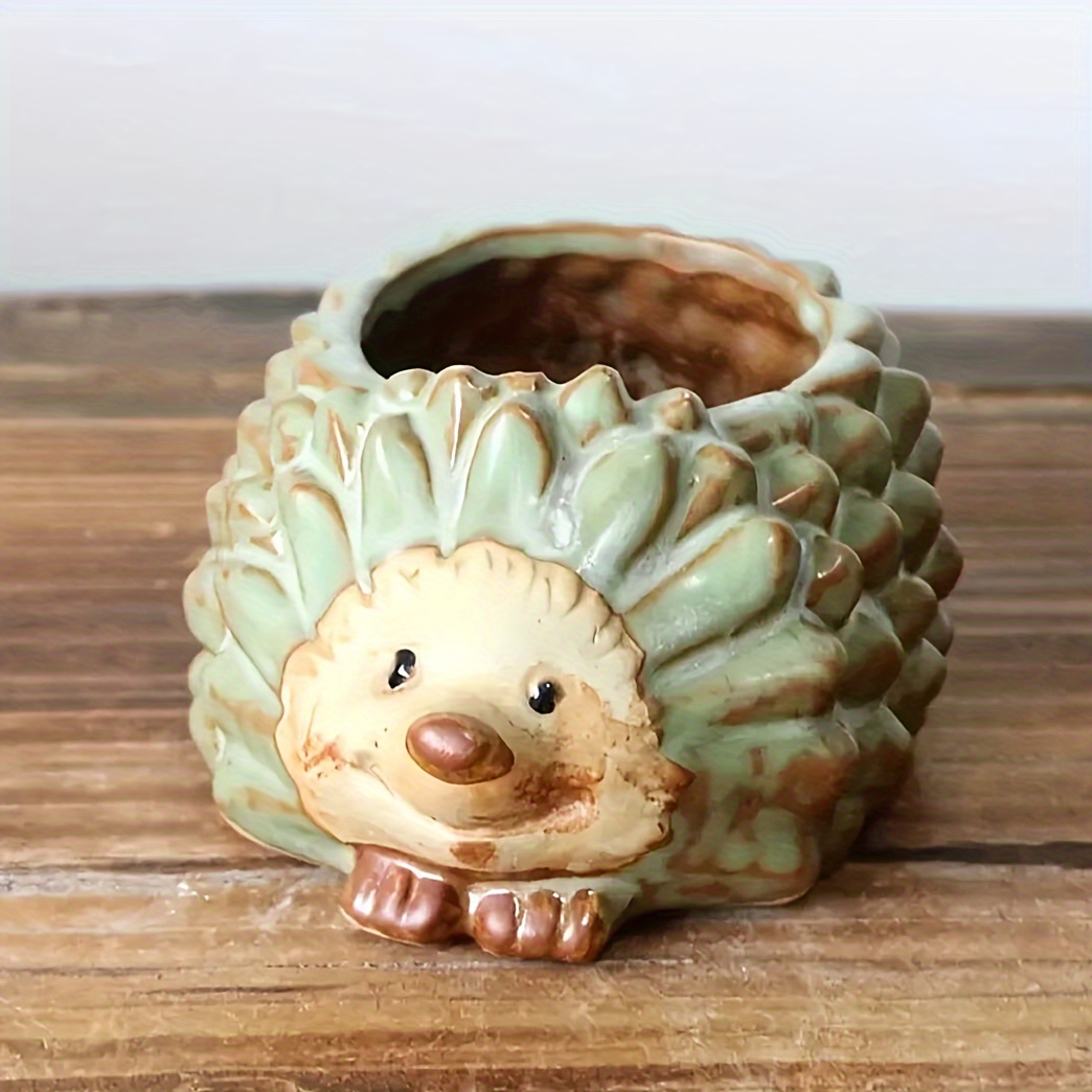 

1pc Ceramic Hedgehog Succulent Planter Pot, Rustic Glazed 3.54in X 4.33in X 2.36in, Whimsical Indoor Plant Pot For Home Decor