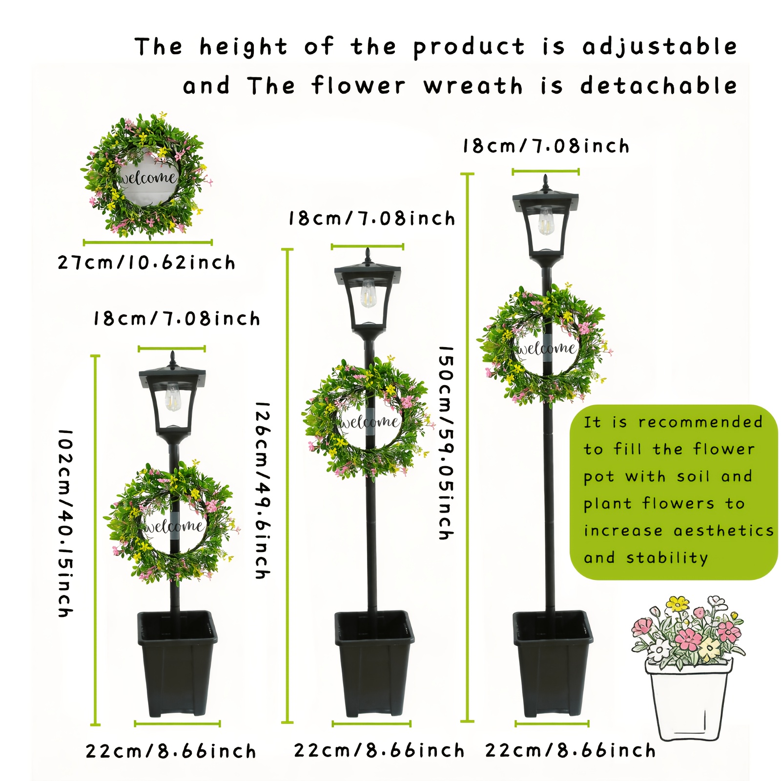 Image of Solar Porch Light With Welcome Wreath, Outdoor Garden Lamp For Patio Yard, Led Landscape Lighting Ip44