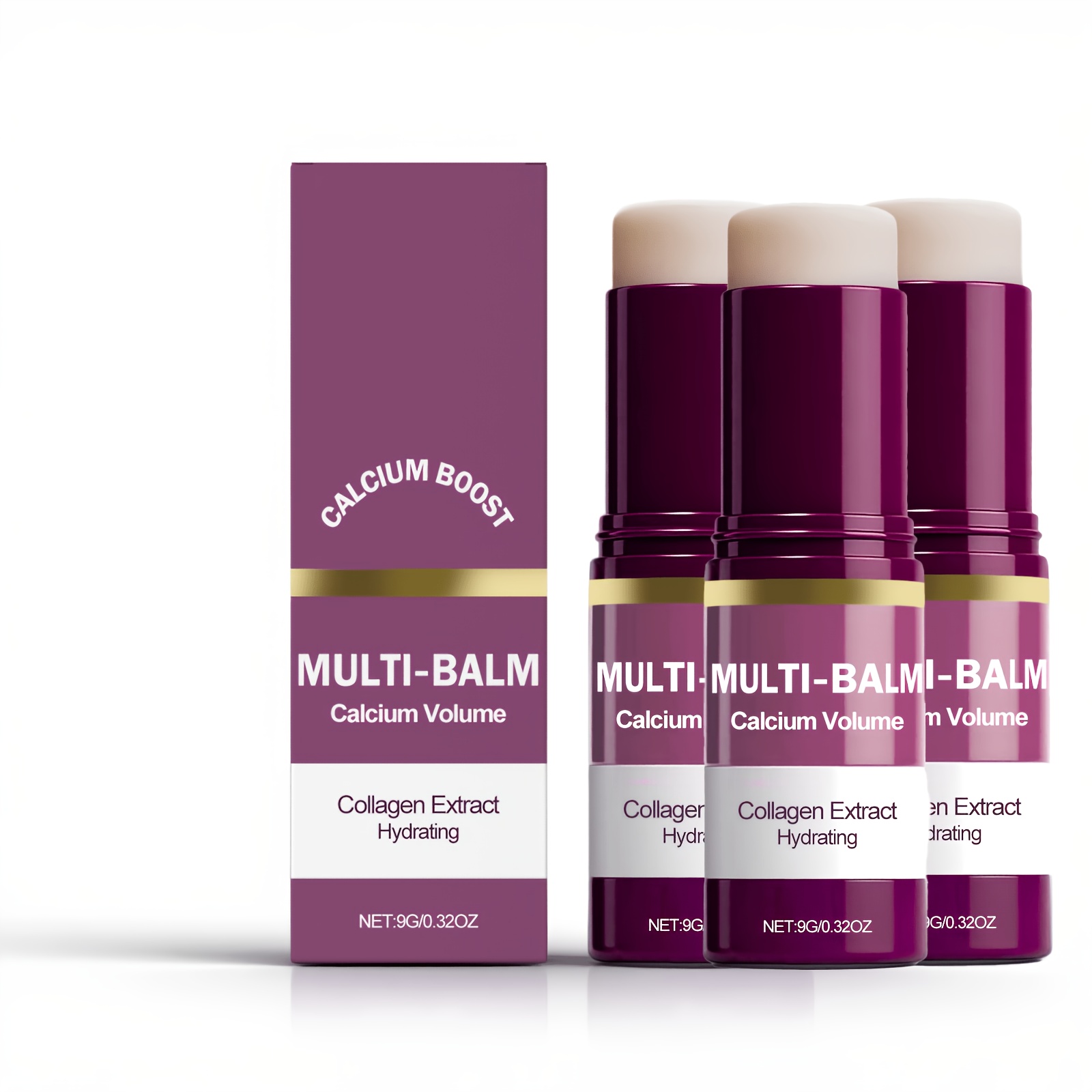 Image of Three-pack - 9g*3 Collagen Moisturizing Stick, Enriched With Vitamin E, Gently Moisturizes For , Provides Comfortable Day And Night , Skin Care Stick - Suitable For Types, Portable For Travel