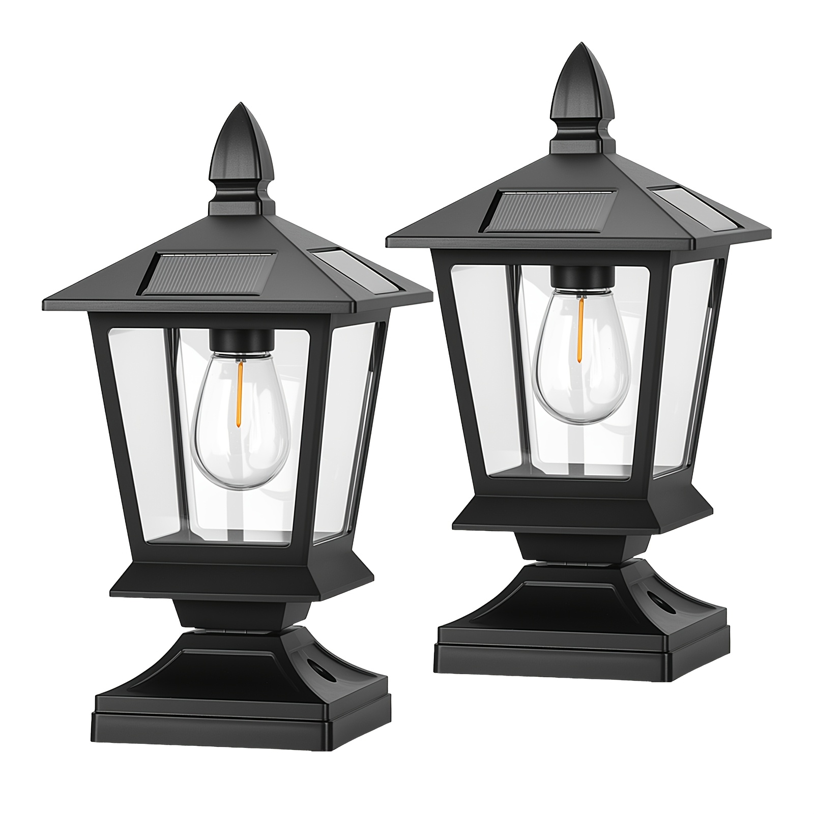 TEMU Lot de 2 lampes solaires à capuchon de poteau - Indice IP65 avec LED jaune chaud, fonctionnement du à l', luminaires d'extérieur décoratifs et