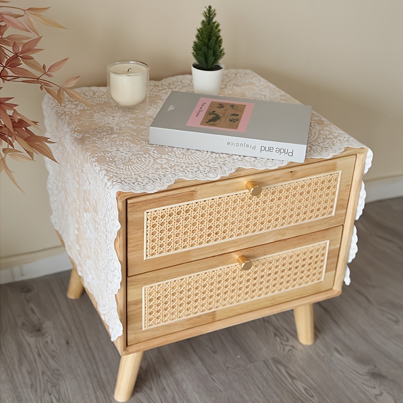 E-shop ., Französischer Retro-Spitzen-Tischläufer, Weißes besticktes Nachttischbezugstuch, 100% Polyester-Tischdecke, für Hochzeiten, Heimdekoration,