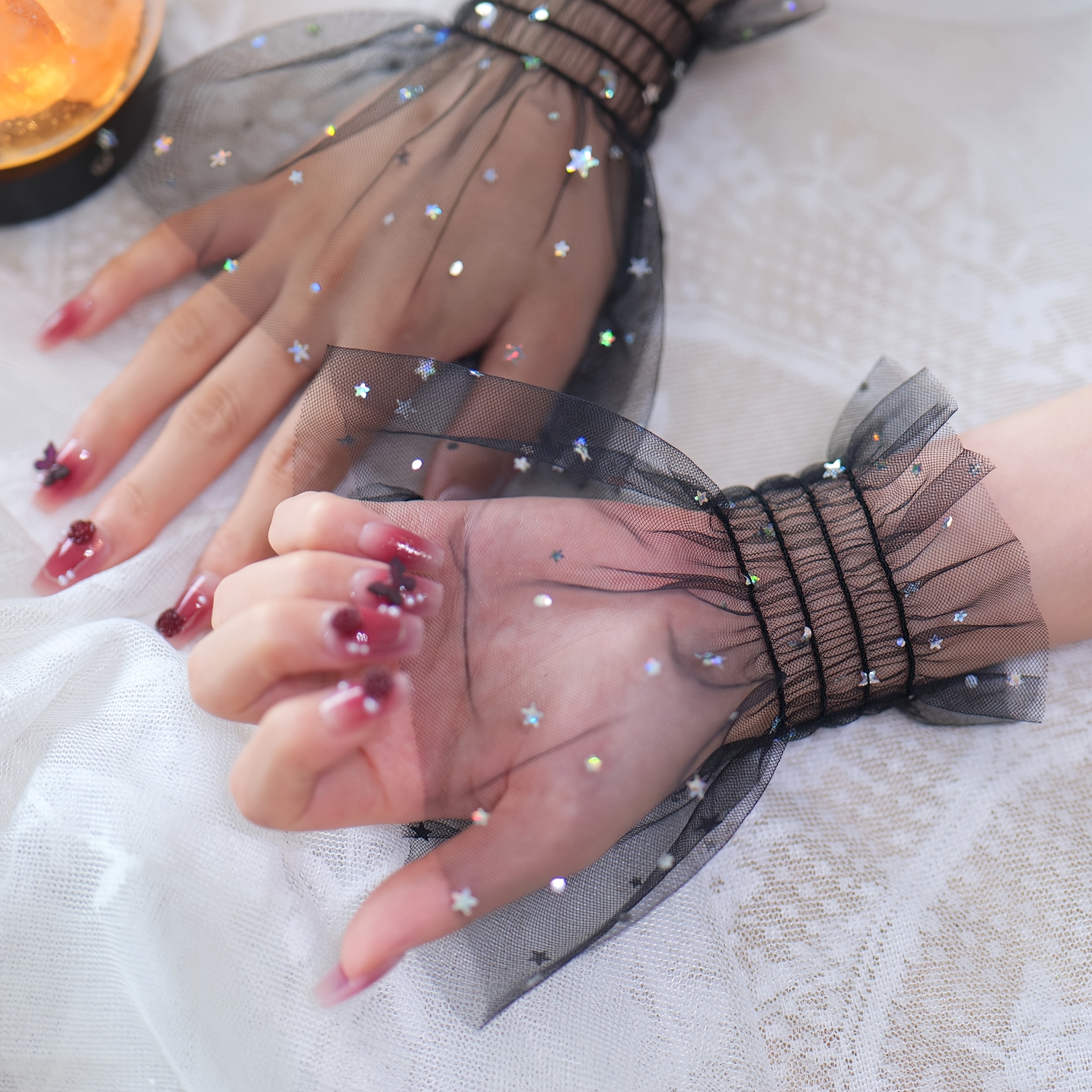 E-shop Sternenglitzer-Mesh-Design, Nagelkunst-Dekoration, Falsche Ärmel-Nagel-Fotografie-Requisiten, Modische Falsche Ärmel-Nagel-Accessoires Zubehör,