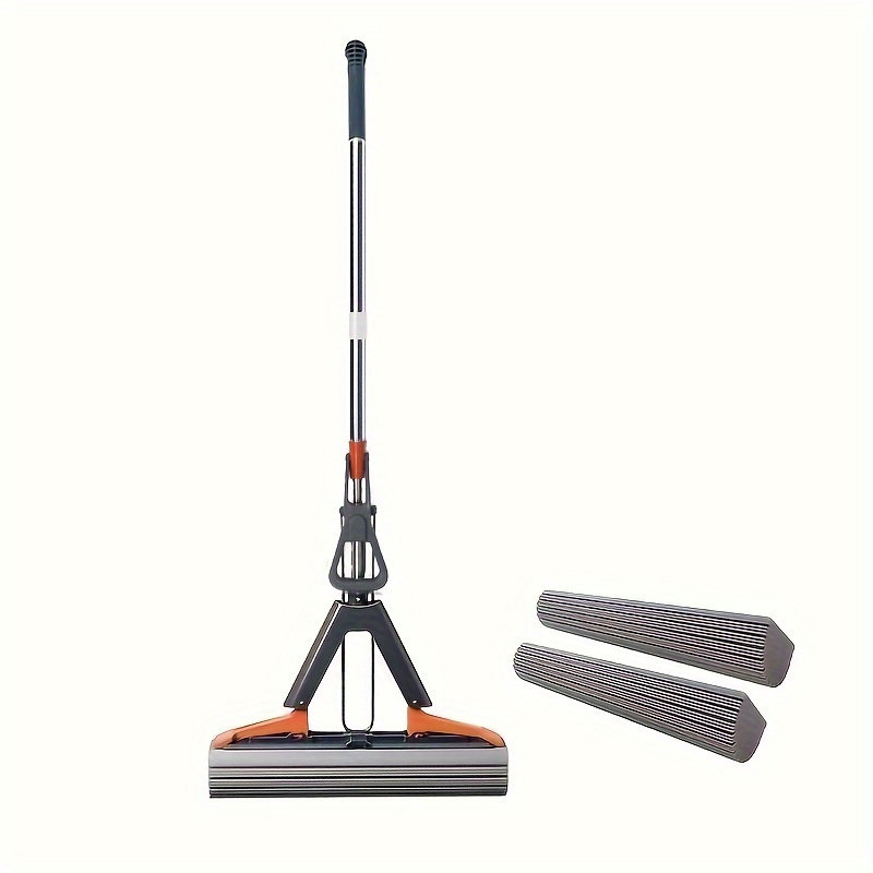 

1pc Commercial Floor Mop With 2 Sponge Heads, Strong Absorption, No-hand-wash, Dry/wet Use, Dust-removal, For Kitchen, Bathroom, Tiles, Hardwood, Laminate - Stainless Steel Material