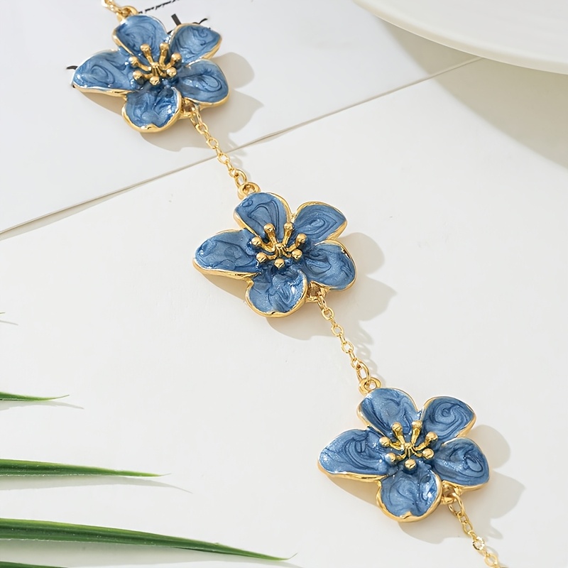 Women's Exquisite Blue Drip-Painted Five-Petal Flower Bracelet