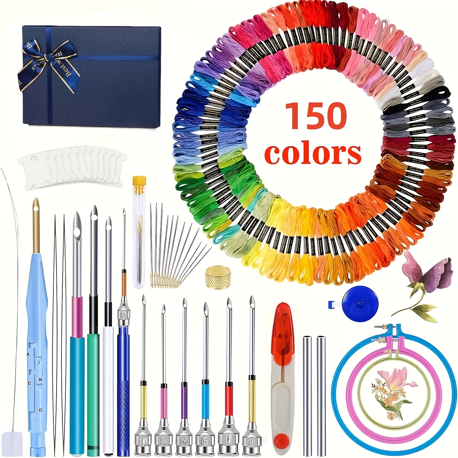 Image of -one Punching Needle Embroidery Kit For Beginners With 199 Tools And 150 Threads Random Colors - Rug Making, Cross Kit For Adults, Yarn Art Wall Hanging Gift For Women