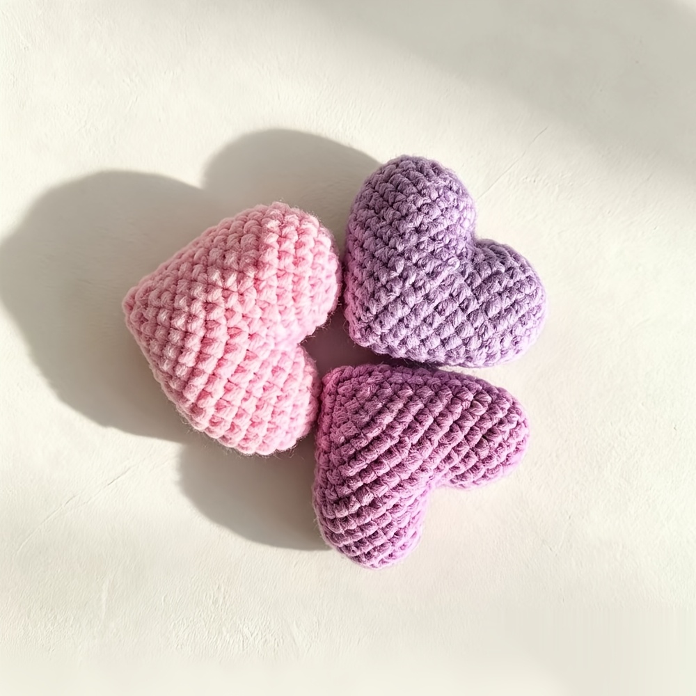 TEMU 6pcs Hand-woven Heart, Pink, Purple, Magenta, Three-color Mixed Set, Knitted Crochet Simulation Heart Flower, Diy Hand-woven Keychain, Diy