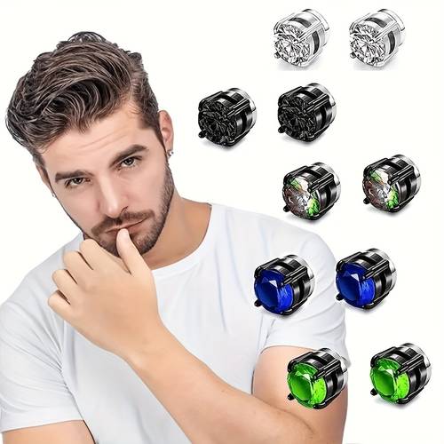 2pcs magnetic clip on earrings mens hip hop punk style gun black plated 304 304 304 304 304 stainless steel synthetic cubic no studs without battery