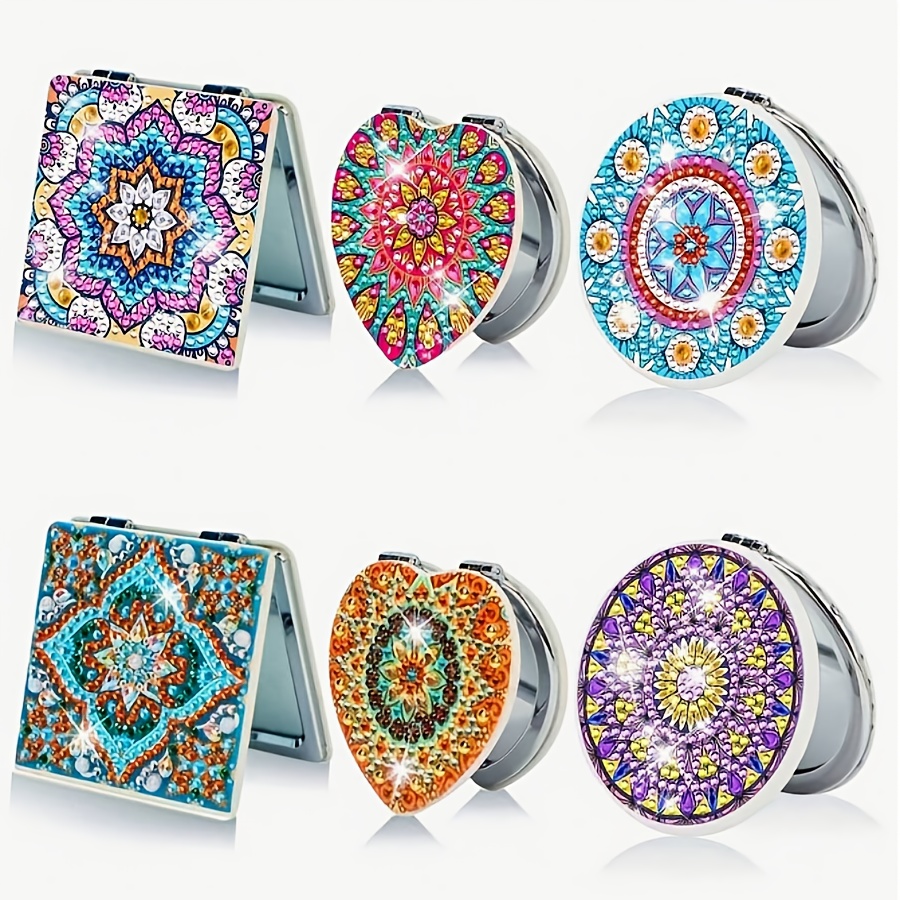 TEMU Set di specchietti con adesivi diamantati, 6 pezzi, con copertura a specchio con diamanti - Mini specchietto portatile pieghevole da per regali