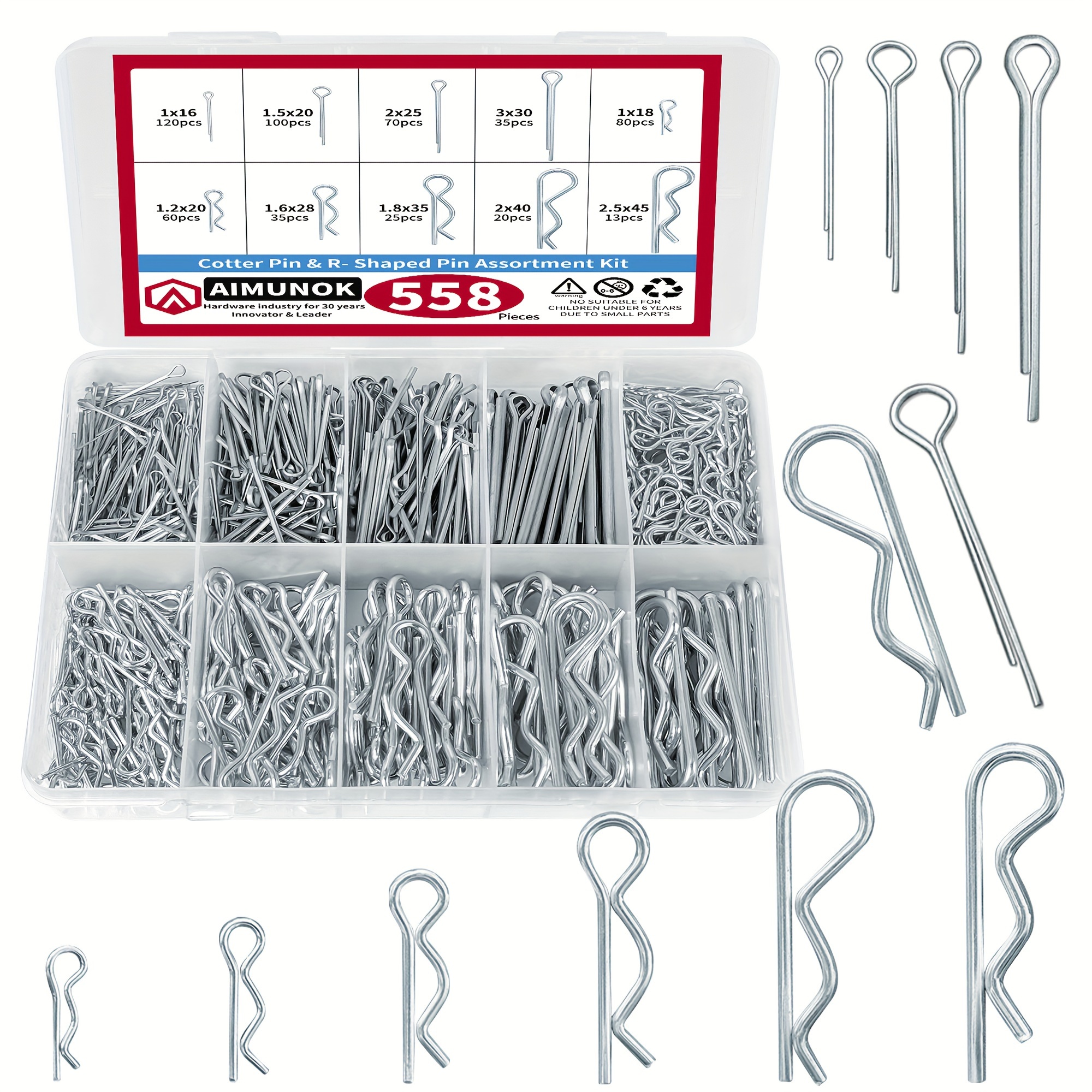 

558pcs Cotter Pins Assortment Kit, Zinc Plated Steel Cotter Pin Hair Pin Hitch Pin Clips Fastener Fitting Assortment Kit, Multiple Sizes Hair Pins R Clips Fastener Set For Home Or Car