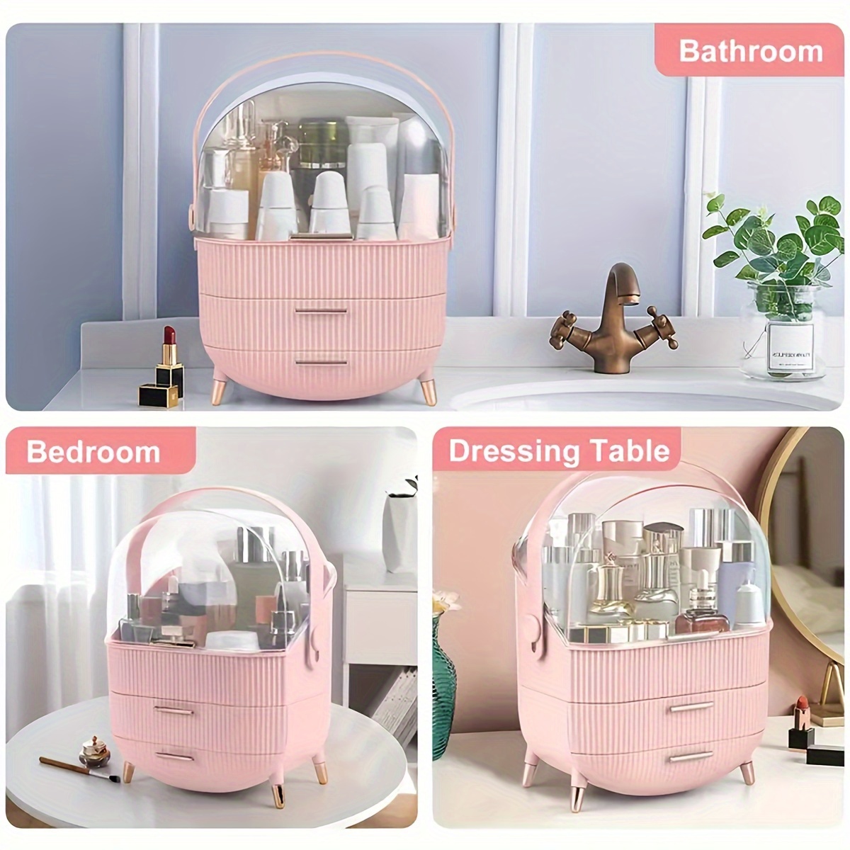 

Portable Clear Makeup Organizer With Drawer - Dustproof Cosmetic Storage Box For Skincare, Lipstick & Masks - Ideal For Bathroom Countertop