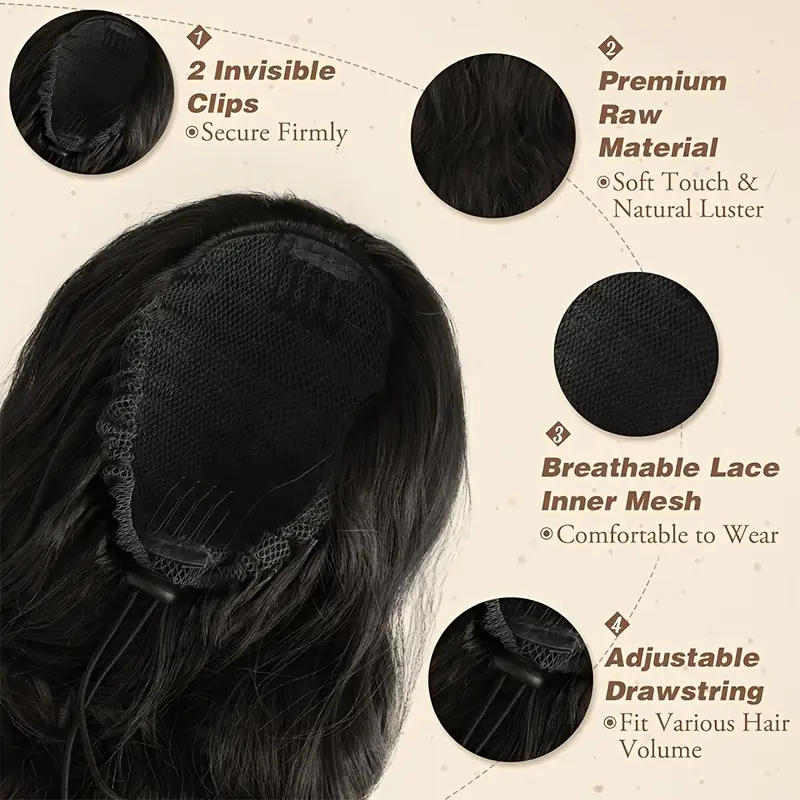 18 deep wave corn clip in ponytail extension for women high temperature synthetic hairpiece with drawstring layered wavy afro for daily wear parties hair accessories details 2