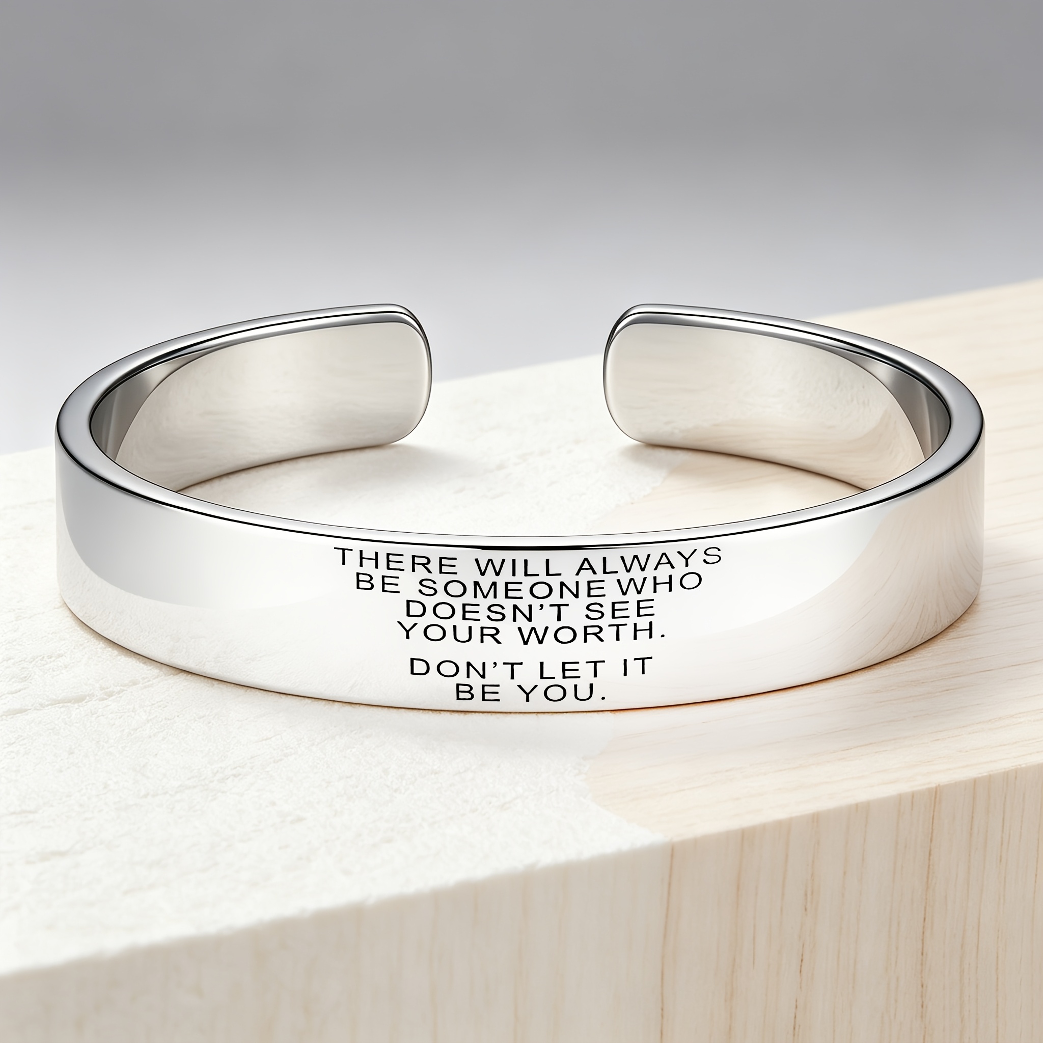 Mental Awareness Stainless Steel Open Bangle, Adjustable Size