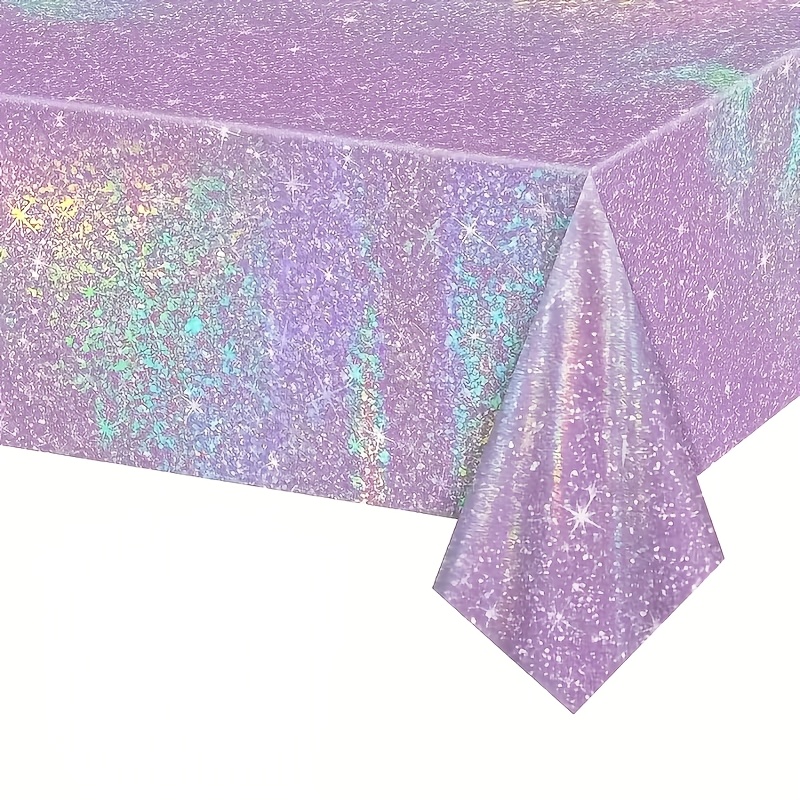 1pc   tablecloth shiny disposable rectangular tablecloth for rainbow party decoration wedding decorations summer decoration decor for outside decor bridal wedding party supplies 51 x 86 inches
