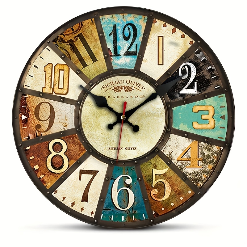 TEMU Horloge Murale Silencieuse d'Inspiration Vintage - Fonctionne sur Piles, Parfaite pour , , , & la Décoration de Salle de Bain