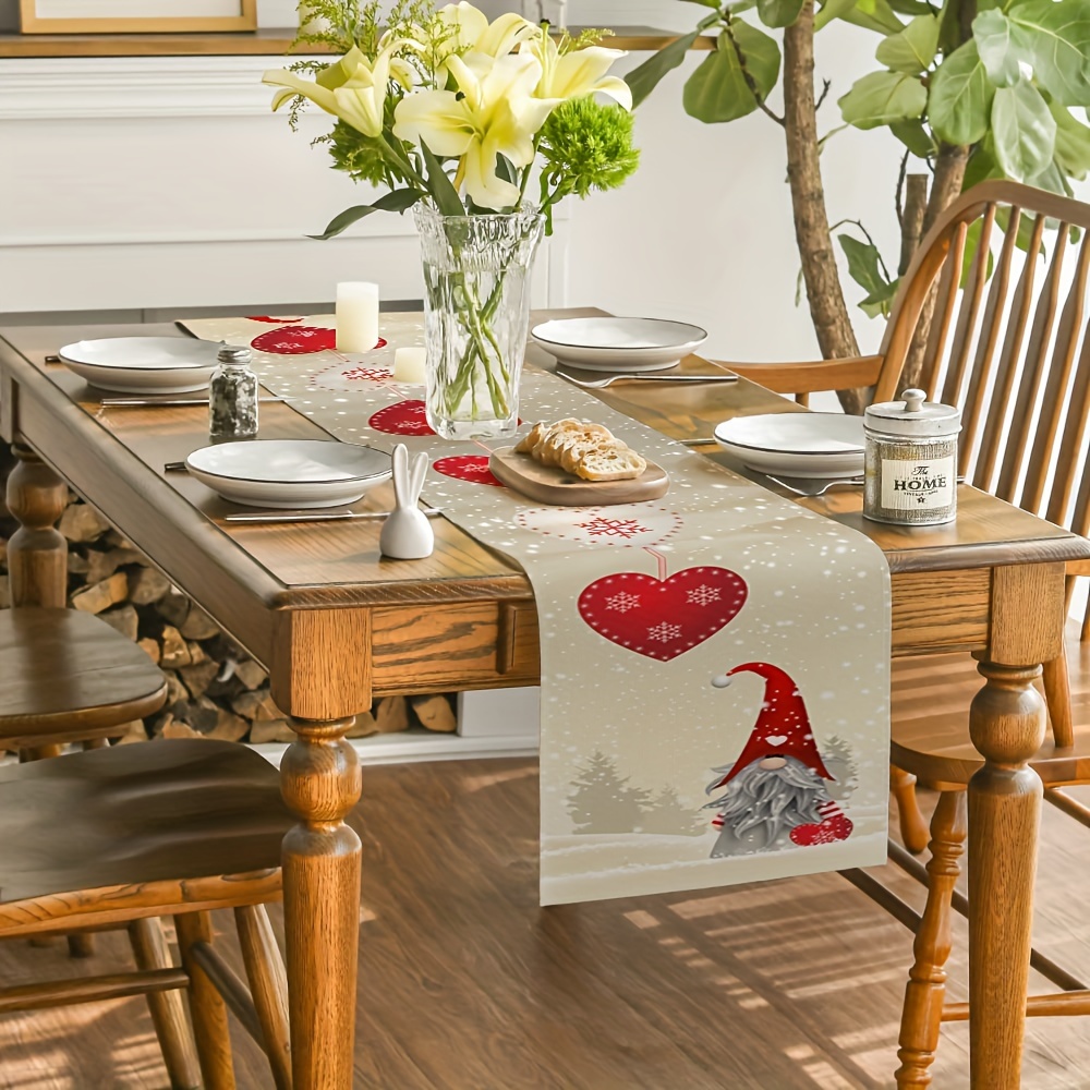 

1pc Love Heart Table Runner - Christmas & Valentine's Day, Polyester, Rectangular, Ideal For Home, Kitchen, Outdoor Parties & Restaurant Decor