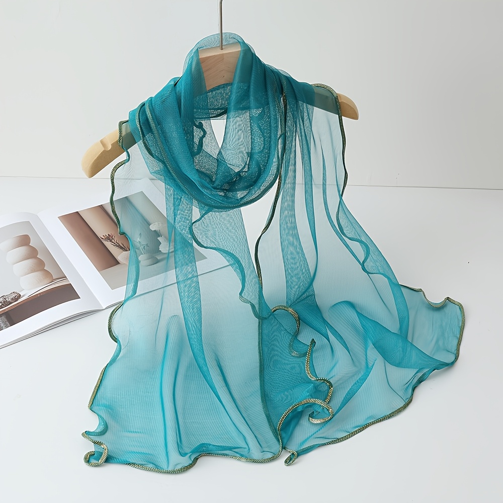 TEMU 1/2/3 piezas Pañuelo elástico de color liso con dobladillo dorado con volantes, Pañuelo con volantes, Chal elástico, Calentador de cuello ,