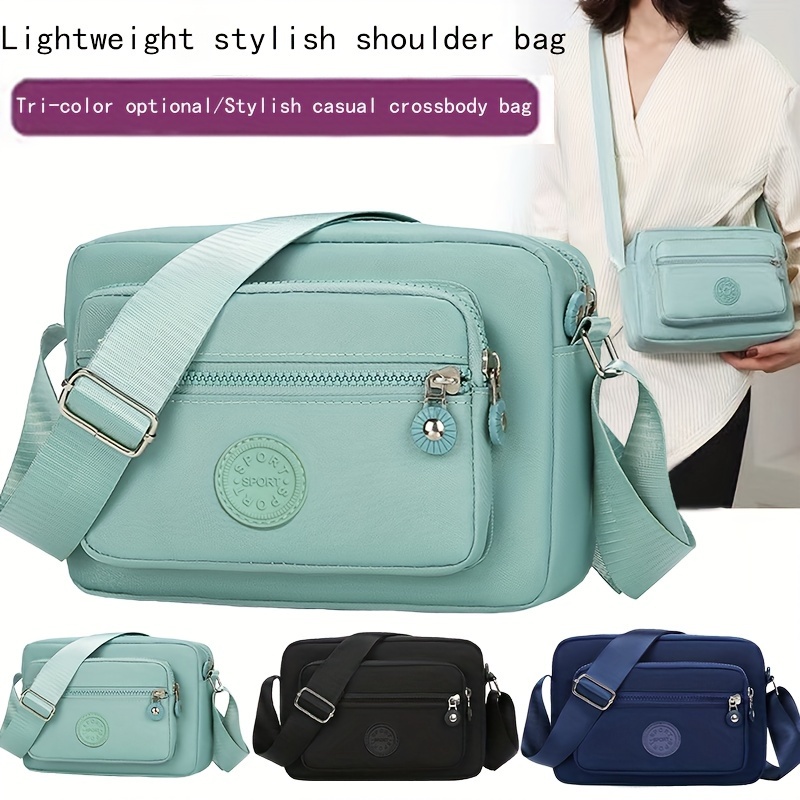 

Women's Nylon Crossbody Shoulder Bag, Large Capacity, Lightweight Fashion, Solid Color, Zipper Closure, Polyester Lined, No Paint - Black