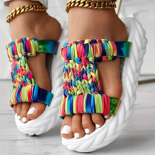braided cutout round toe casual slippers