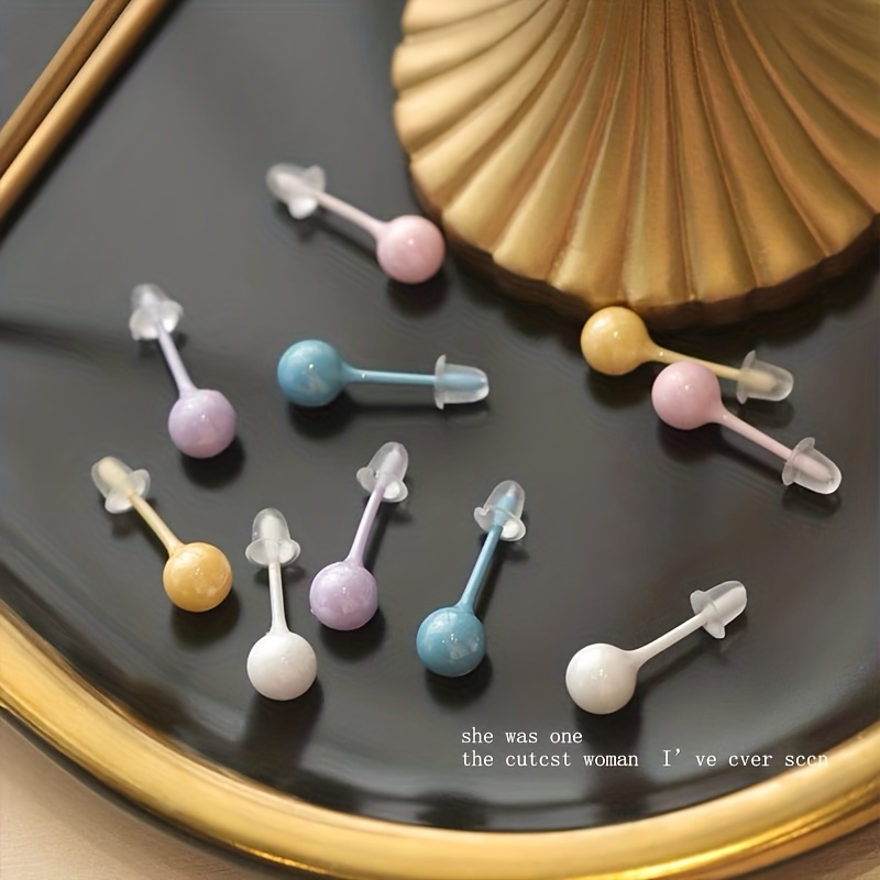 TEMU Orecchini Ceramici Rotondi Colorati per Donne - 5 Pezzi, Ipoallergenici, da 4mm, Stile e Minimalista, Gioielli Quotidiani gli Outfit, Ideali per