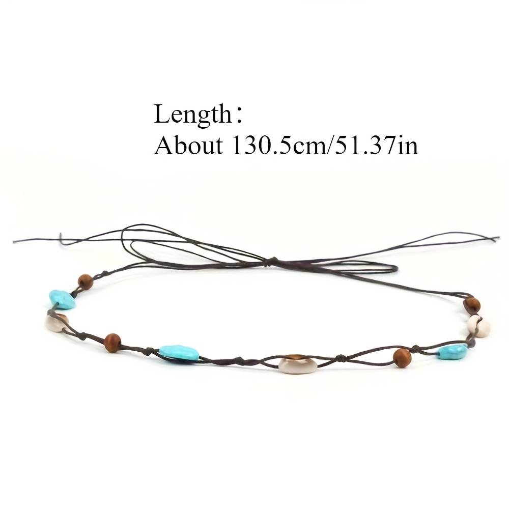 Image of 1pc Ethnic Style Original Beaded Shell Straw Hat Decoration Headband Accessories Wooden Beads Turquoise Mixed Rope Decoration Top Belt And