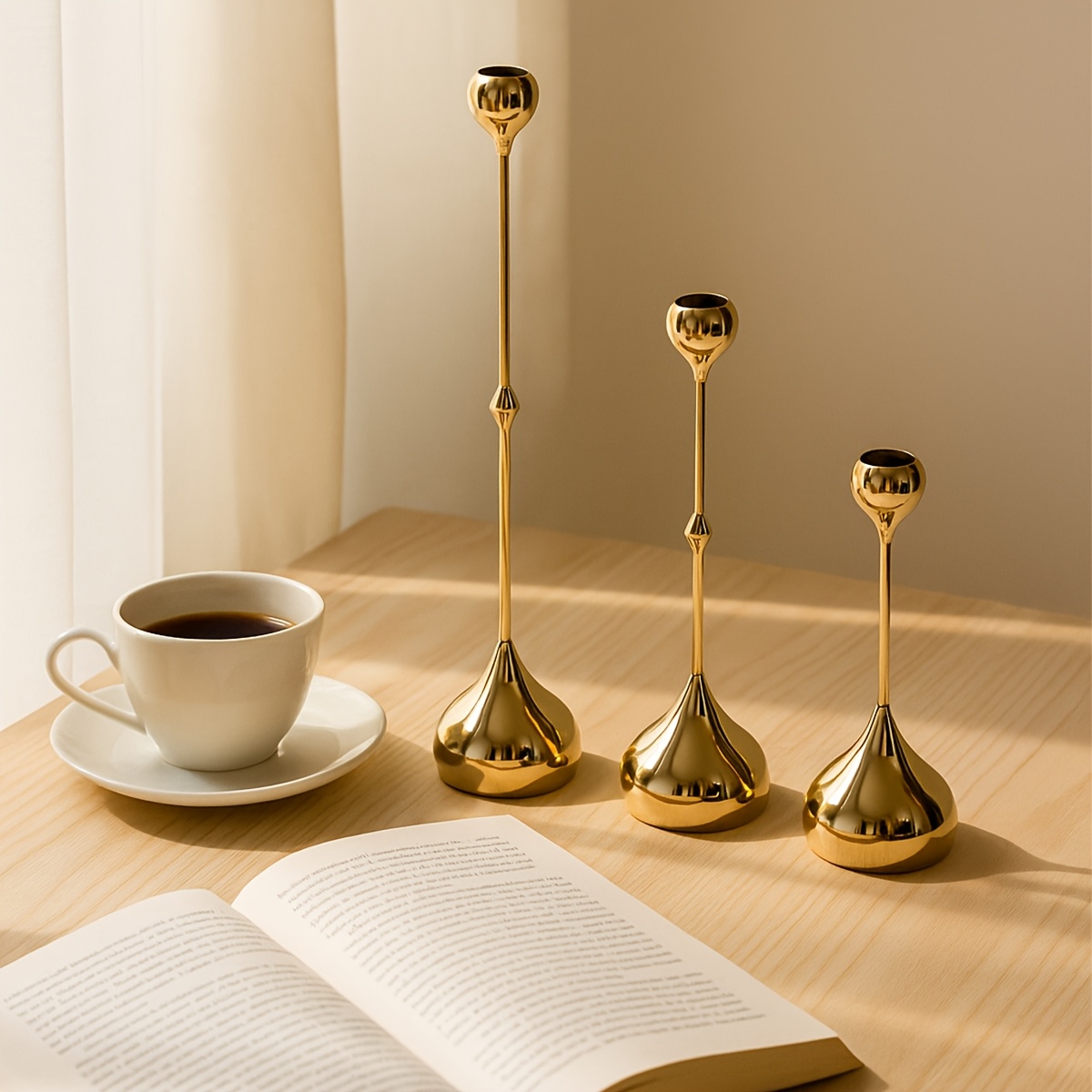 Vintage Metal Candle Holders Set - French Golden Teardrop Shape (3/6/12pcs) for Fireplace, Dining Table, Halloween Centerpiece - Easy Assemble Rustproof Decor, Holiday Gift