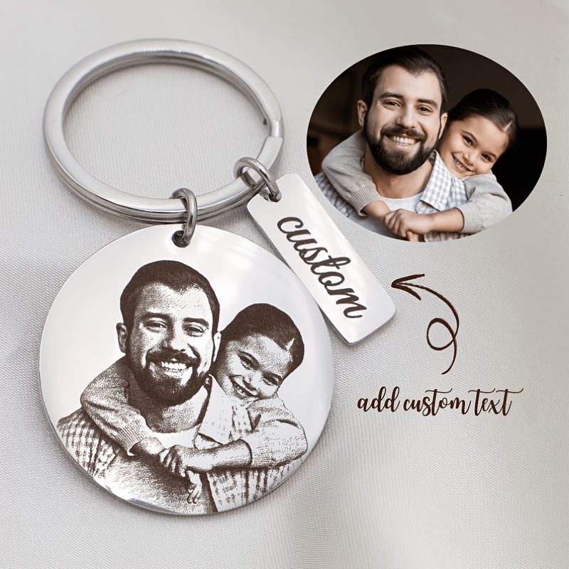 E-shop personalisierter Schlüsselanhänger aus Edelstahl mit Foto-Gravur – Personalisierter Schlüsselanhänger mit Porträt-Gravur – Einzigartiges