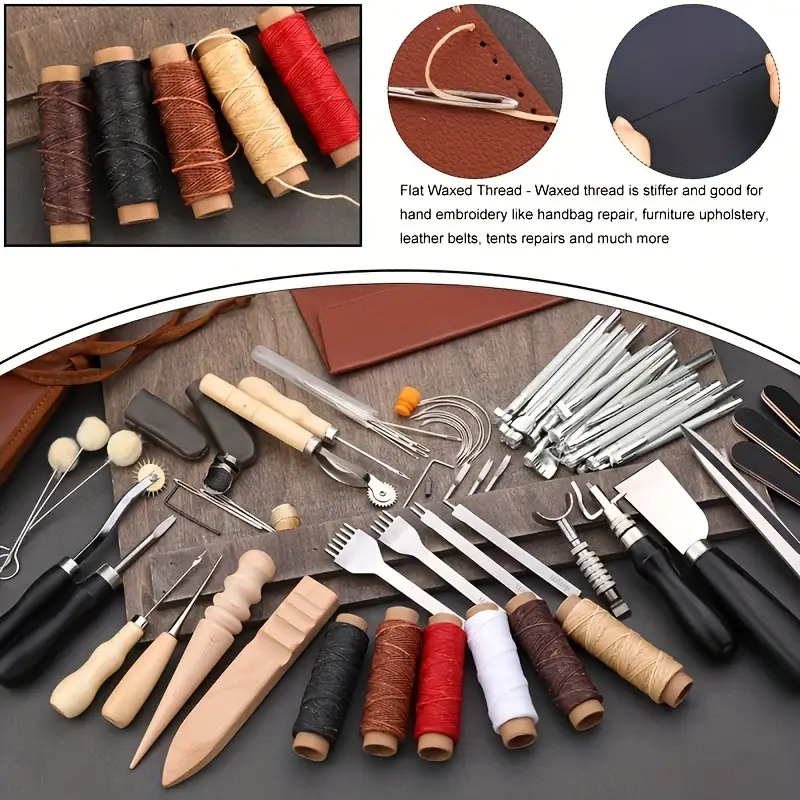 Kuppt Kit Complet Outils Travail Du Cuir - Set Artisanat Avec Outils Estampage Et Rivets
