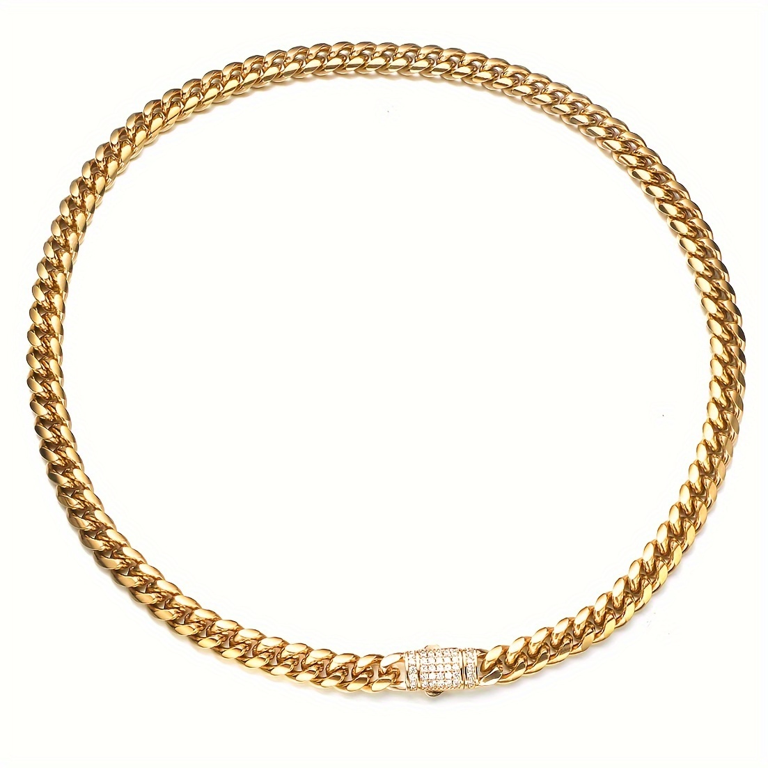 

1pc Stainless Steel Cuban Chain, Fashion Golden Necklace, In Multiple Sizes