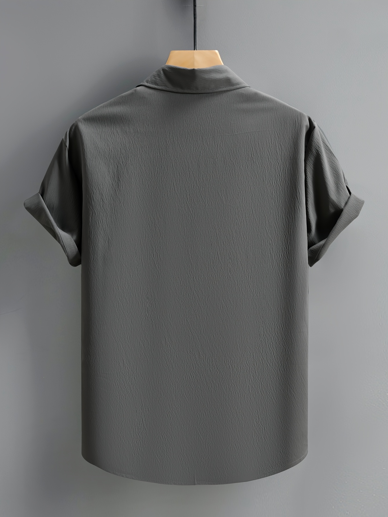 Men's Casual Short Sleeve Button-Up Shirt - Wrinkle-Resistant Polyester, Dark Gray with Collar & Chest Pocket, Lightweight Summer Wear for Everyday Use, Everyday Shirt | Modern Casual Style | Polyester Fabric, Short Sleeve Tops, PLUS SIZE