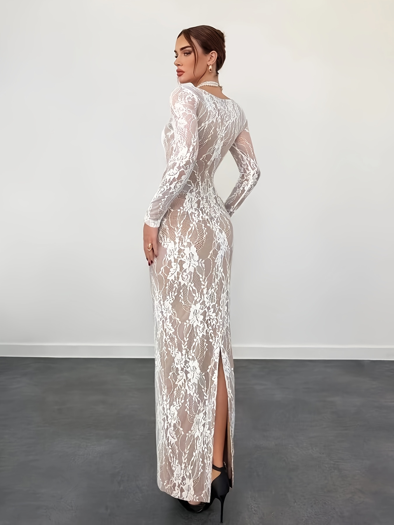 long sleeve cut out maxi dress BLUE LONG SLEEVE Maxi Dress with Cut Out & Ruffles M / US 6-8 main image 0