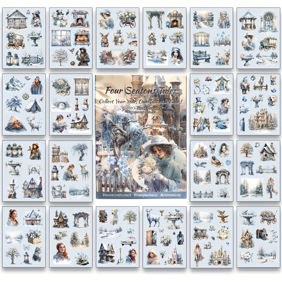Image of 20 Sheets Seasonal Landscape Pet Sticker Set, Spring Summer Fall Winter 4 Season Theme Self-adhesive Kiss-cut Stickers, Aesthetic Ephemera Supplies For Journaling & Travel Photo Album Decor