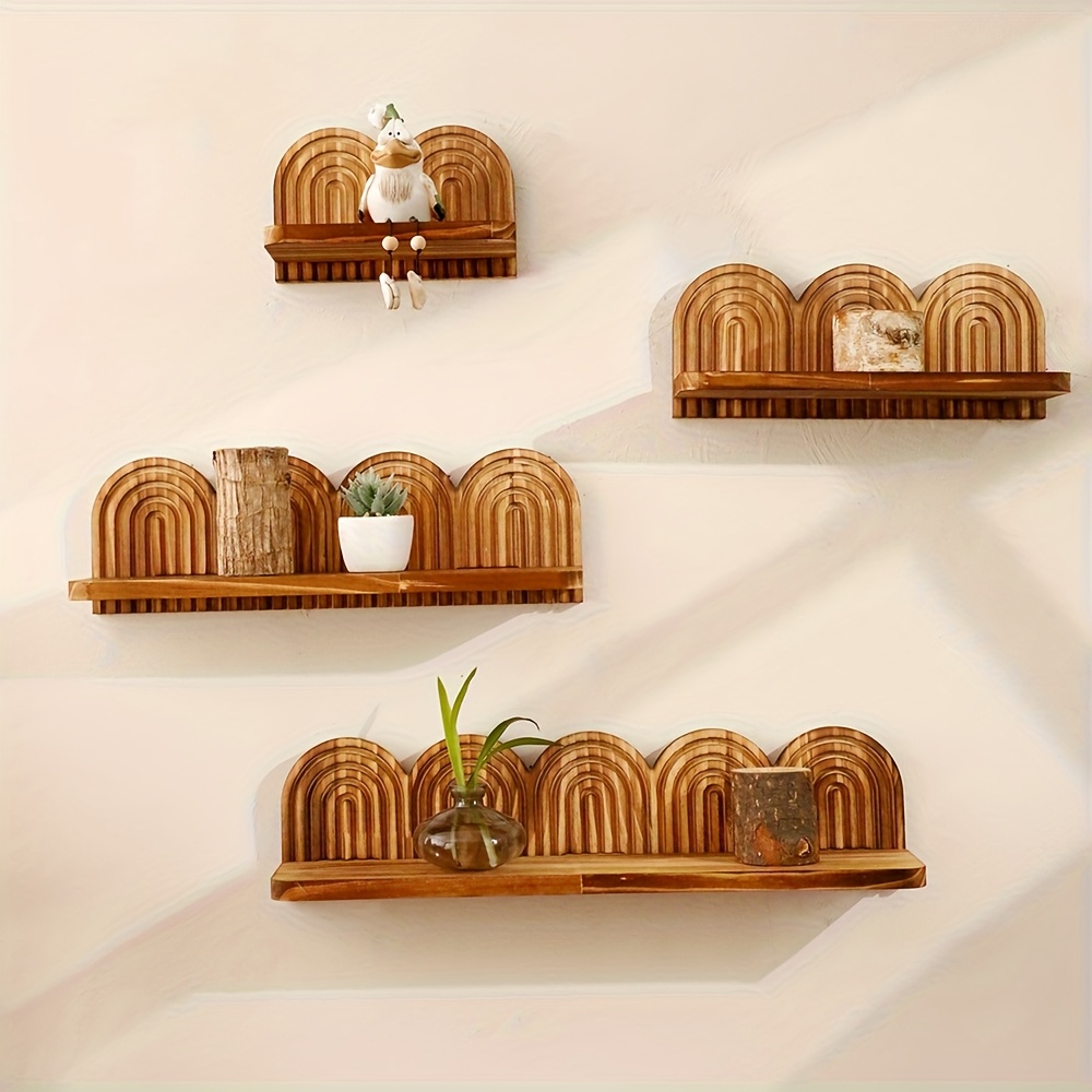 Wood Bohemian Wall Shelf - Wood Wall-Mounted Display Shelf with Open Shelves for, for storing Books, Cosmetics,, Figurines - Rustic Modern Shelving Unit for living Room, Bedroom, Bathroom