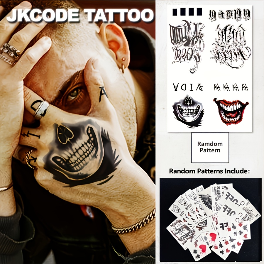 Image of Halloween Tattoo Kit - Men's Hand Tattoos, Music Festival Rock Graffiti Letters, Dark Gothic Cosplay For Halloween: Arm, Neck & Leg Temporary Tattoos